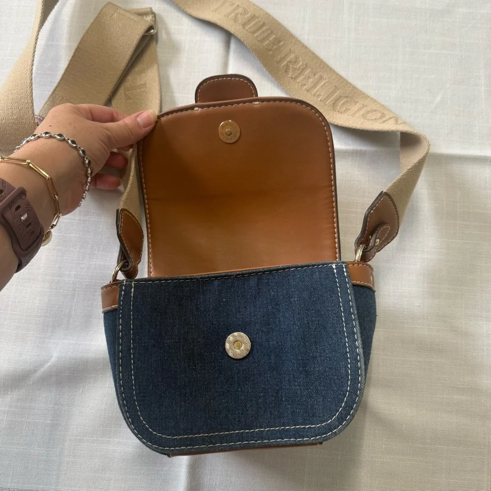 True Religion Horseshoe mini bag denim and faux leather shoulder strap